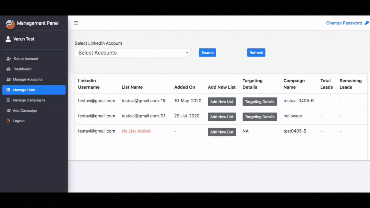 Add list to existing campaigns